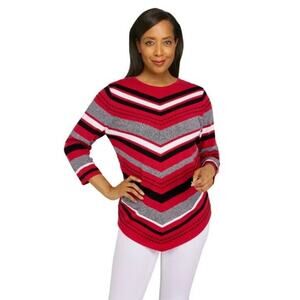 Alfred Dunner Women's Blouse Med Chevron Textured Color block Asymmetrical Hem